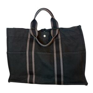 LOW START Hermes Black and Gray Canvas Tote Bag